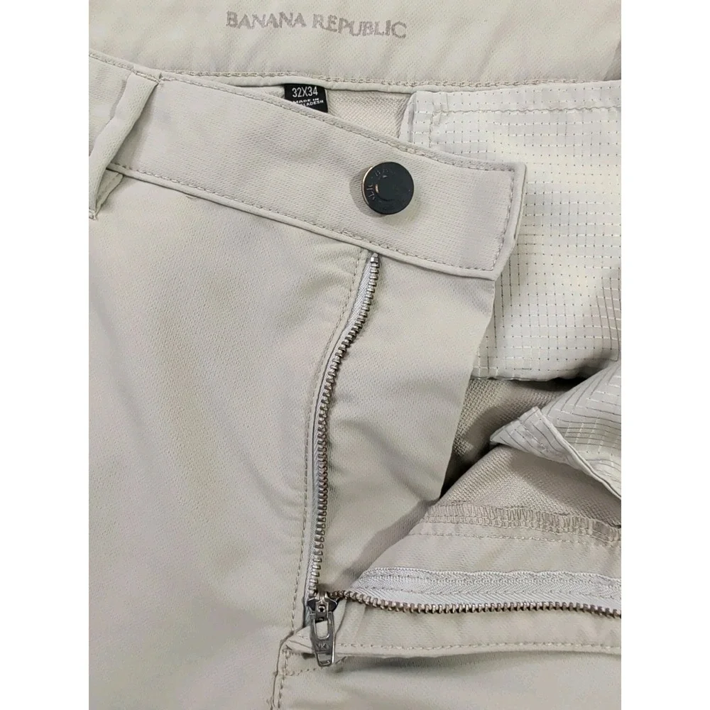 Banana Republic Performance Pants‎ Mens 32x34 Taupe Beige Gray Straight Slim